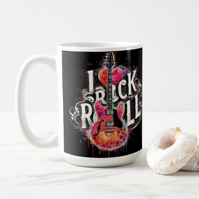 Mug I Love Rock N Roll Electric Guitar Painting (Avec donut)