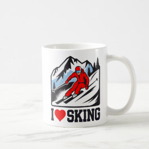 Mug I Love Skiing Retro Skier Mountain Graphic