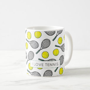 Mug I LOVE TENNIS Balls Racquets Chic Sports Fun