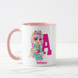 Mug I Love Unicorns Kawaii Chibi Girl Nommé Cadeau