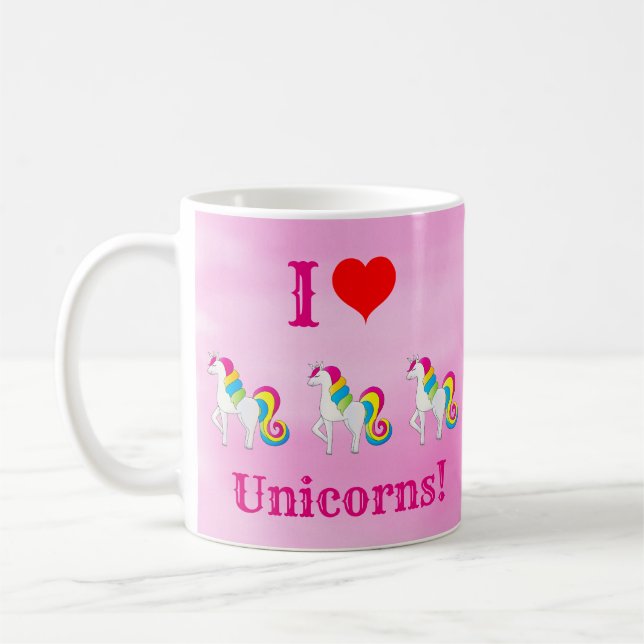 Mug I Love Unicorns mignon Rose Girly (Gauche)