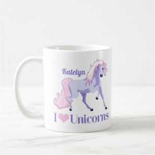 Mug I Love Unicorns mignon violet Personnalisé