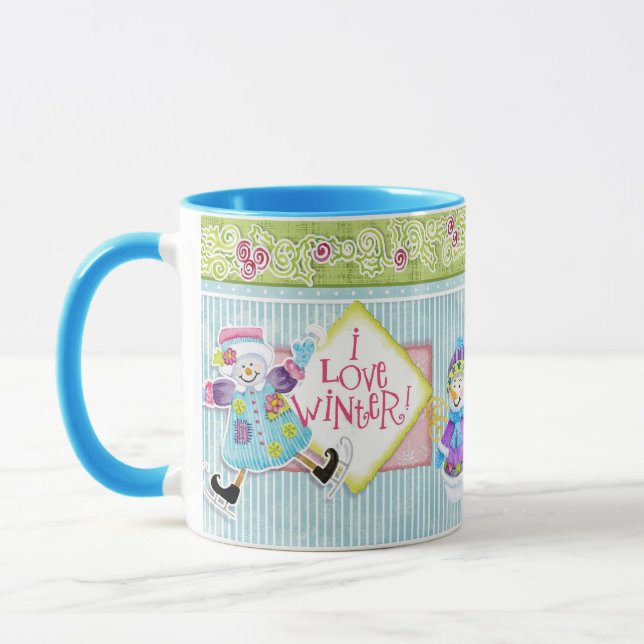 Mug I Love Winter Snowmen Whimsical Coffee Cup (Gauche)