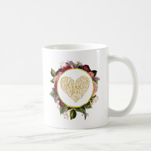 Mug I Love You Fancy Golden Heart with Floral Frame