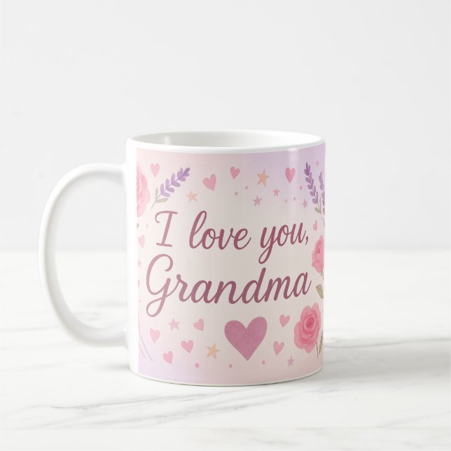 Mug I Love You Grandma Cadeau - Floral Cadeau Design (Gauche)