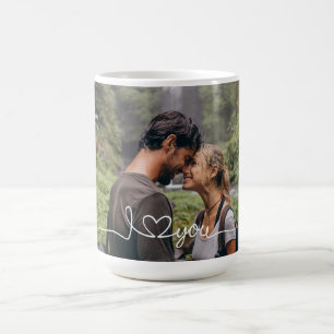 Mug I Love You in White Script with Heart Custom