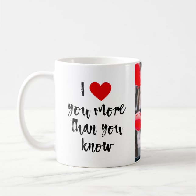 Mug I Love You Plus Brossé Coeur Photo personnalisée (Gauche)