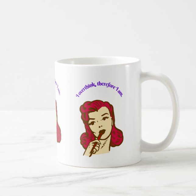 Mug I Overthink, Therefore I Am – Retro Pop Girl Illus (Droite)