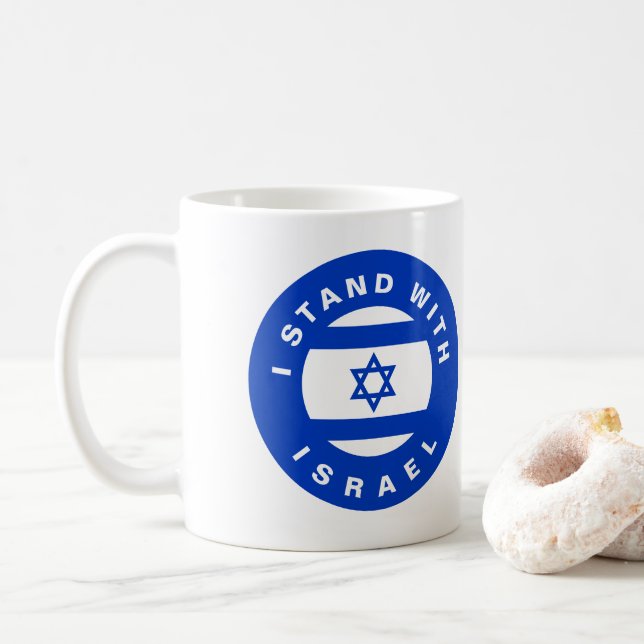Mug I Stand with Israel custom text and flag (Avec donut)