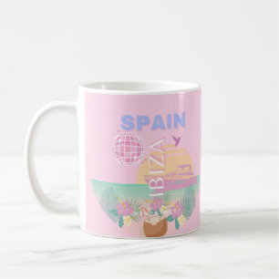 Mug Ibiza, Espagne, Art de voyage, Art Prépa, Rose