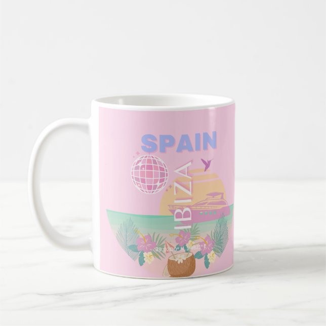 Mug Ibiza, Espagne, Art de voyage, Art Prépa, Rose (Gauche)