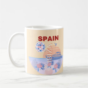 Mug Ibiza, Espagne, Art Voyage, Art Rétro, Pastel