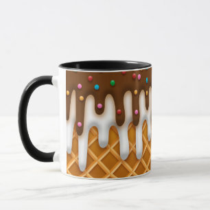Mug Ice Cream Drip Gaufle Cone Chocolate And Vanilla