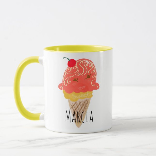 Mug Icecream Curly Hair Kawaii Nom personnalisé (Gauche)