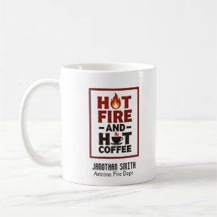 Mug Icône de feu au texte rouge et noir de pompier uni