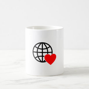 Mug Icône Globe Amour Mondial   Conception de cœur de 