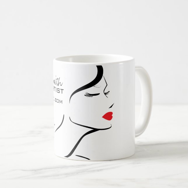 Mug Icône maquillage Femme visage en noir blanc rouge  (Devant droit)