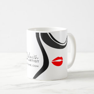 Mug Icône maquillage Femme visage en noir blanc rouge 