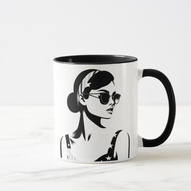 Mug Icône rétro en noir et blanc, élégance intemporel. (Droite)
