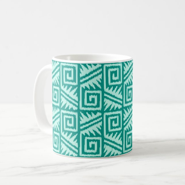Mug Ikat Aztec Motif - Turquoise et Aqua (Devant gauche)