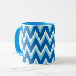 Mug Ikat Chevron Stripes - Cobalt, Sky Blue et White