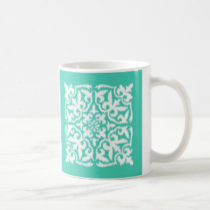Mug Ikat damask motif - paon bleu et blanc