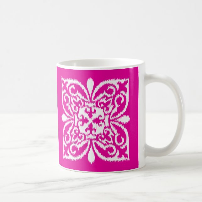 Mug Ikat damask motif - rose profond et blanc (Droite)