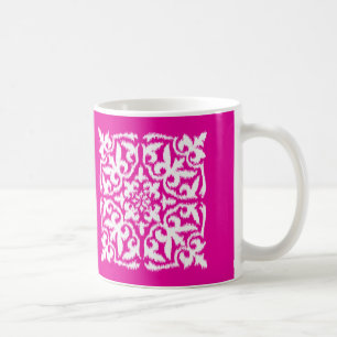 Mug Ikat damask motif - rose profond et blanc