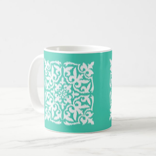Mug Ikat damask motif - turquoise et blanc (Devant gauche)