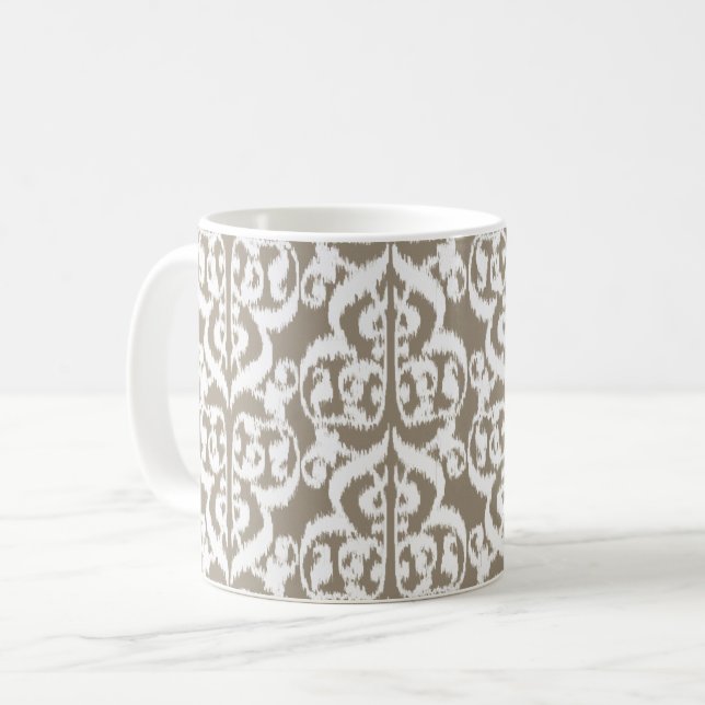 Mug Ikat Damassé Mauresque - taupe brun clair et blanc (Devant gauche)