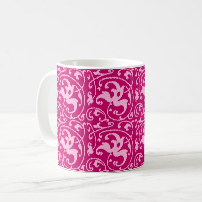Mug Ikat Floral Damask - Fuchsia et rose pâle (Devant gauche)