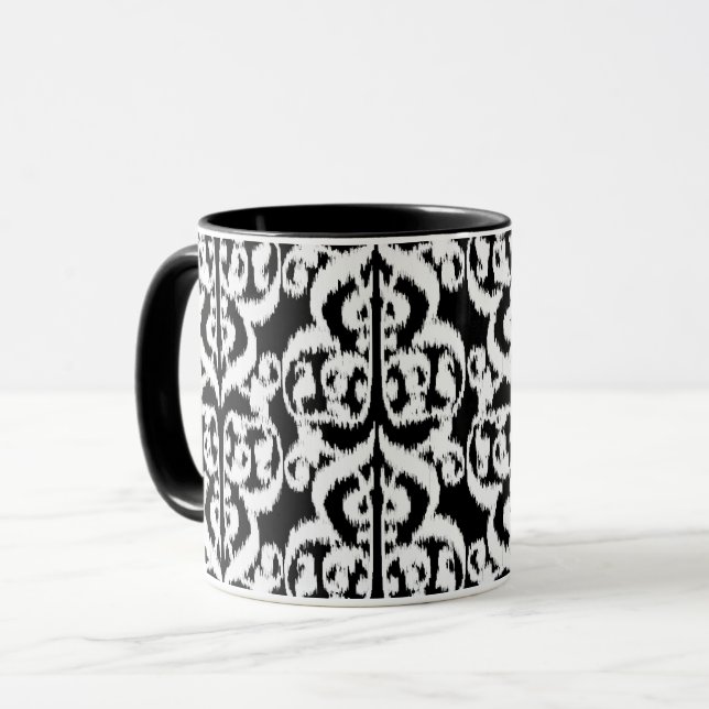 Mug Ikat Moorish Damask - blanc et noir (Devant gauche)