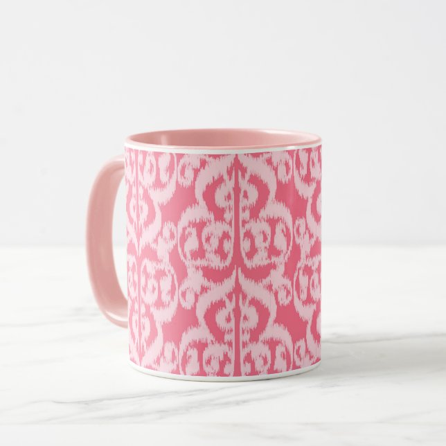 Mug Ikat Moorish Damask - nuances de corail rose (Devant gauche)
