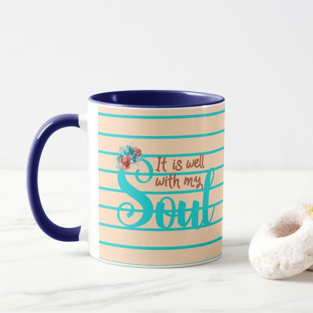 Mug Il Est Bien Avec Mon Âme Turquoise Et Flore Peach (Avec donut)
