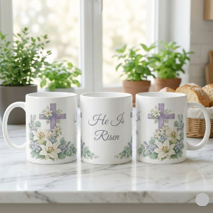 Mug Il Est Ressuscité Aquarelle Florale Croix Pâques 2
