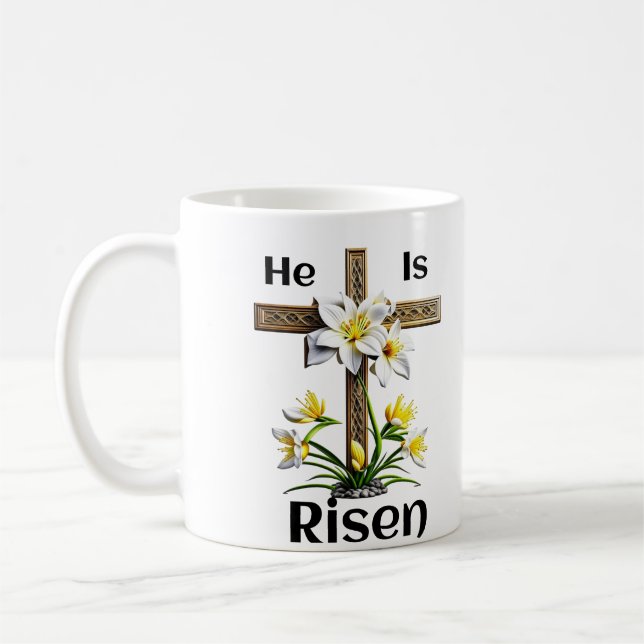 Mug Il est ressuscité Croix de Pâques Lilies Christian (Gauche)