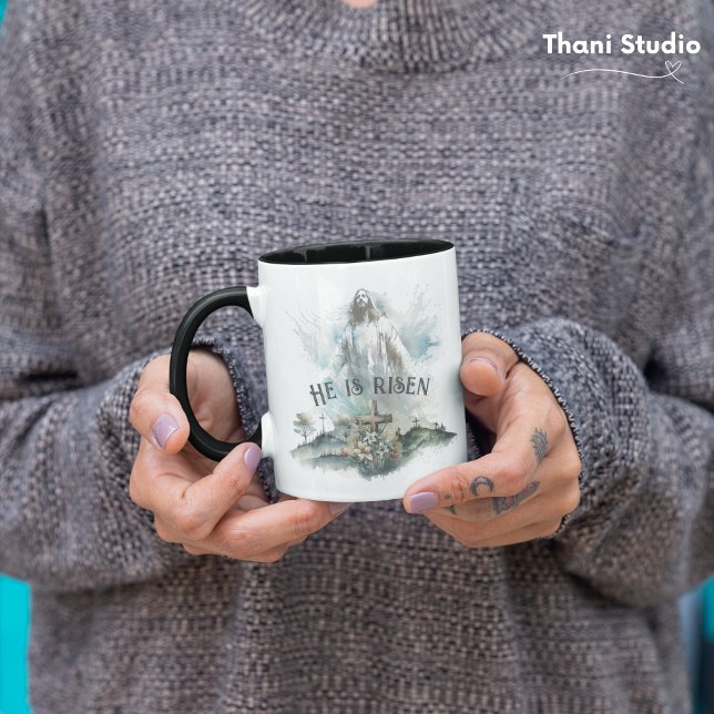 Mug Il est ressuscité Religieux Pâques Croix Chrétienn (Créateur téléchargé)