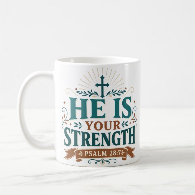Mug Il Est Votre Force Citation de l'Écriture du Matin (Gauche)