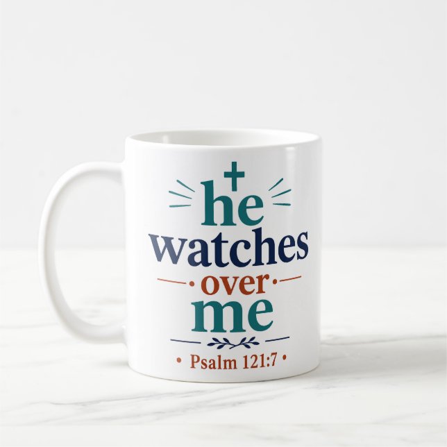 Mug Il veille sur moi, Écriture chrétienne inspirante (Gauche)
