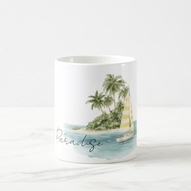 Mug Île aux palmiers paradisiaques bateau (Centre)