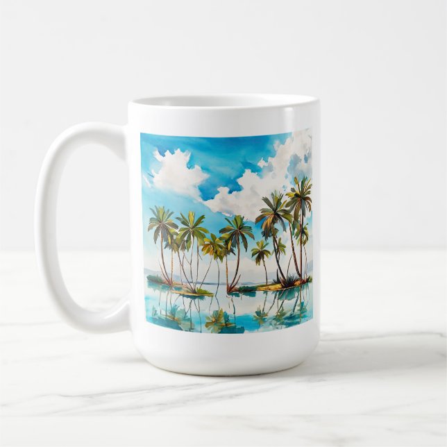 Mug Île baignée de soleil Palmiers aquarelle Plage v4 (Gauche)