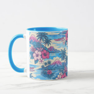 Mug Île d'Hibiscus Hawaïen Scénique - Rose et Bleu