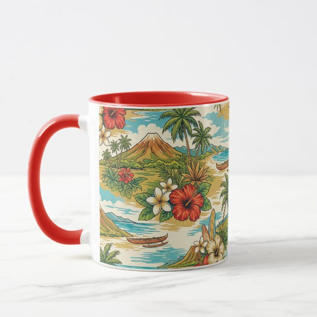 Mug Île d'Hibiscus Hawaïen Scénique - Rouge (Gauche)
