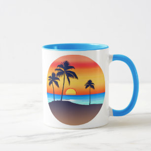 Mug Île tropicale au coucher du soleil avec palmiers