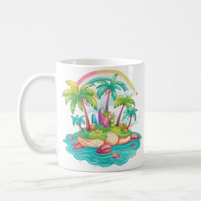 Mug Île tropicale avec palmiers et arc-en-ciel (Gauche)