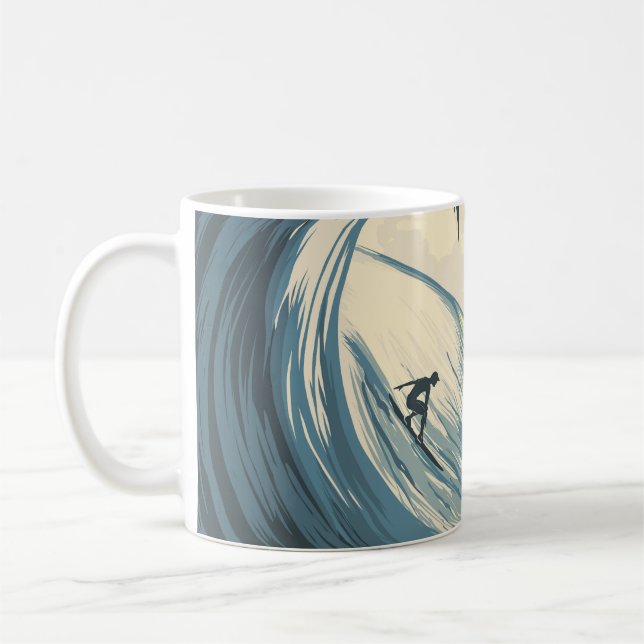 Mug Île tropicale, vague, coucher de soleil de surfer. (Gauche)