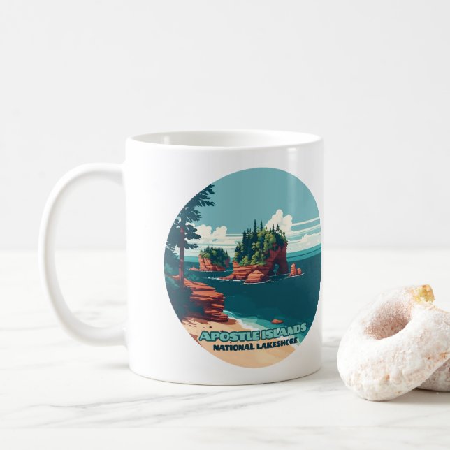 Mug Iles Apôtres National Lakeshore Wisconsin Rétro (Avec donut)