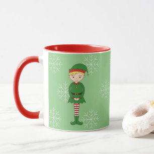 Mug illusima Elf Boy Christmas Snowflakes Light Green
