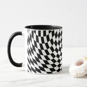 Mug Illusion optique blanche et noire À damiers vague