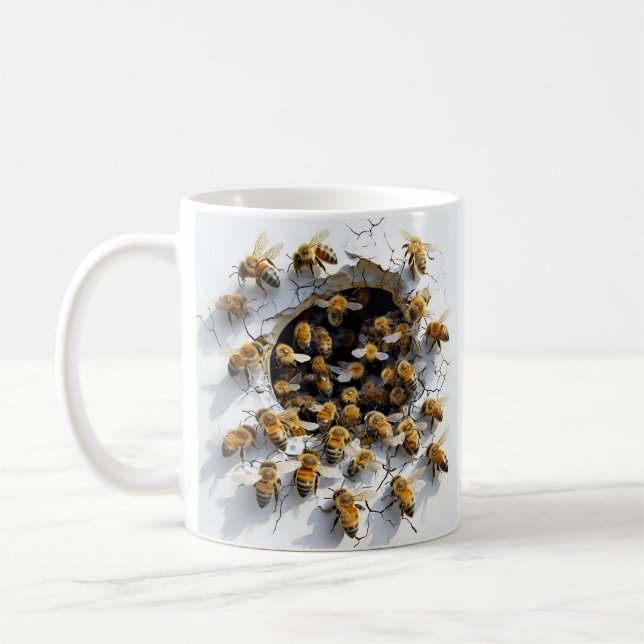 Mug Illustration 3D Des Abeilles Émergées D'Un Trou (Gauche)